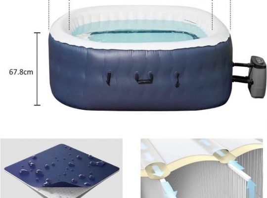4-6 Person Inflatable Square Hot Tub 180.3 x 67.8cm Blow Up Spa with 108 Bubble Jets